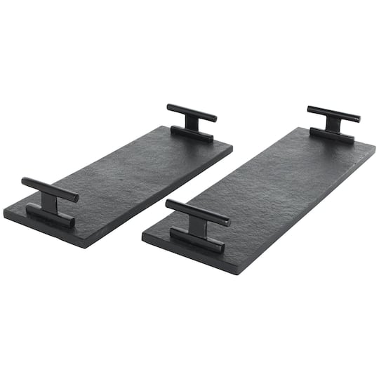 Black Marble Slim Textured Living Room Décor Tray with Rod Handles, 2ct.